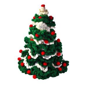 Vintage Crochet Christmas Tree Cover Handmade Yarn Holiday Decor Retro Tabletop